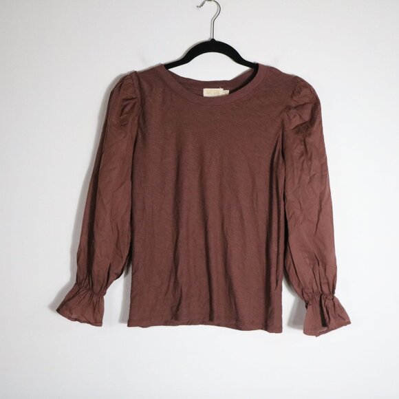 Nation LTD Carly Volume Puff Sleeve Top Womens Small Rust Pima Cotton Boho - Picture 1 of 6